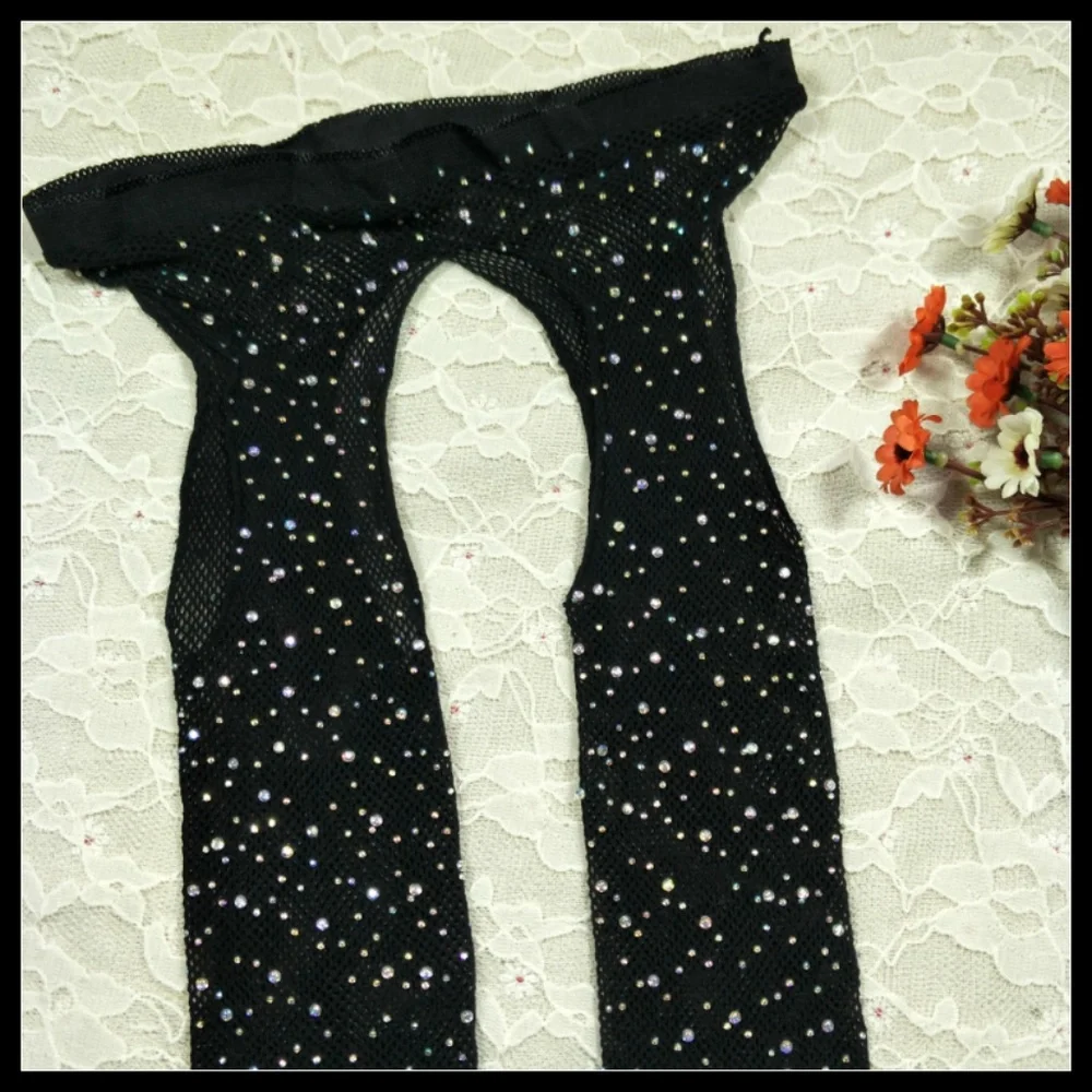 Miss Babydoll Black Rhinestone Fishnet Bodysuit with Red-Soled Heels - Picture 8 of 8